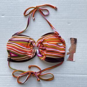 Womens Wireless Halter Bikini Top Xhilaration Multicolor Stripes Ring Detail S